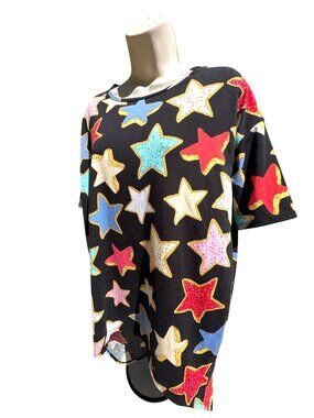 LuLaRoe XS Black Multicolor Irma Star Print High Low Oversized Tunic Top Casual